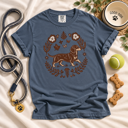 Black and Tan Dachshund Comfort Colors Shirt, Folk Art Doxie Tee, Wiener Dog Gift