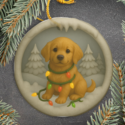 Personalized Golden Retriever Christmas Ornament, 3D Clay-Style Dog Keepsake with Lights