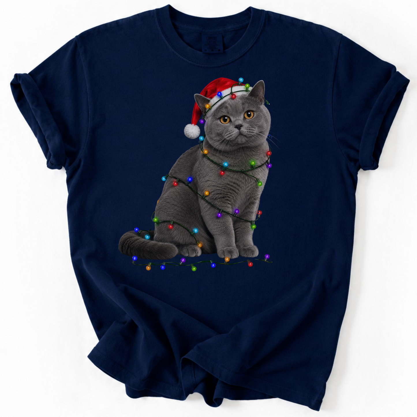 British Shorthair Christmas Lights Shirt, Comfort Colors Holiday Cat Lover Tee
