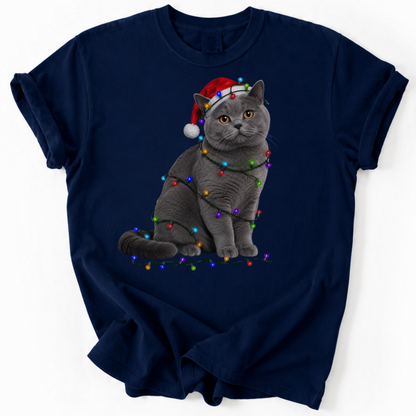 British Shorthair Christmas Lights Shirt, Comfort Colors Holiday Cat Lover Tee