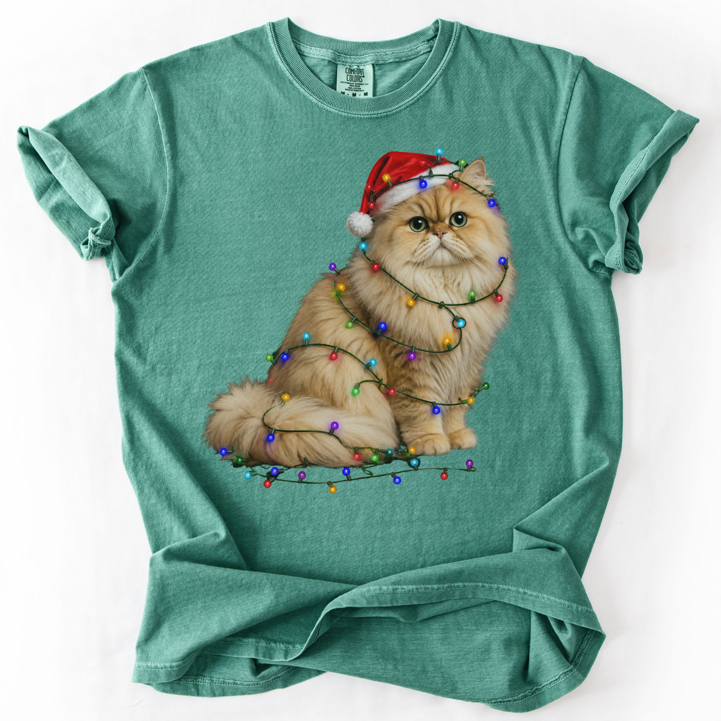 Persian Cat Christmas Lights Shirt, Comfort Colors Holiday Cat Lover Tee