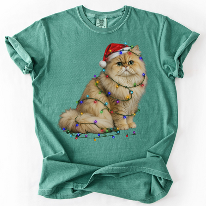 Persian Cat Christmas Lights Shirt, Comfort Colors Holiday Cat Lover Tee