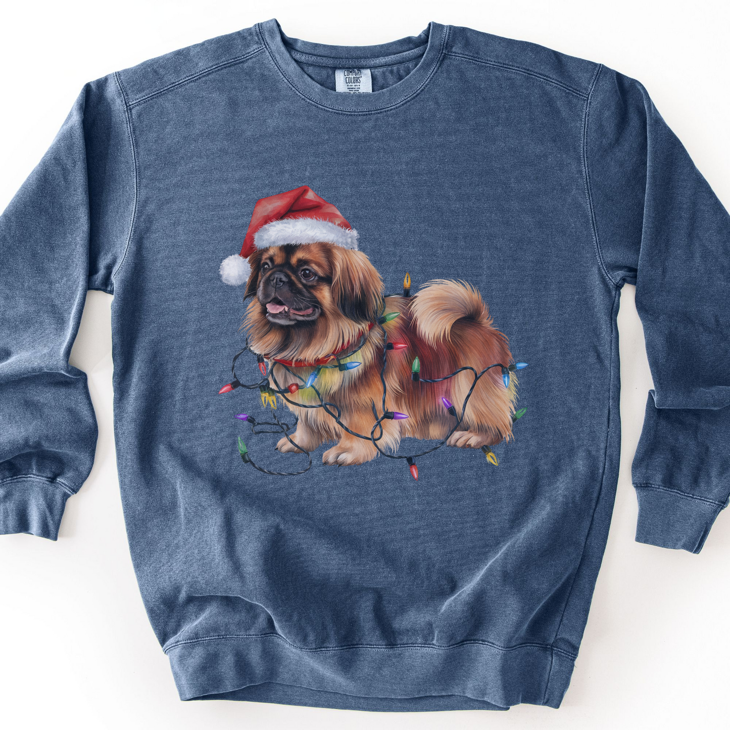 Pekingese Christmas Lights Dog Sweatshirt, Festive Holiday Pet Lover Apparel