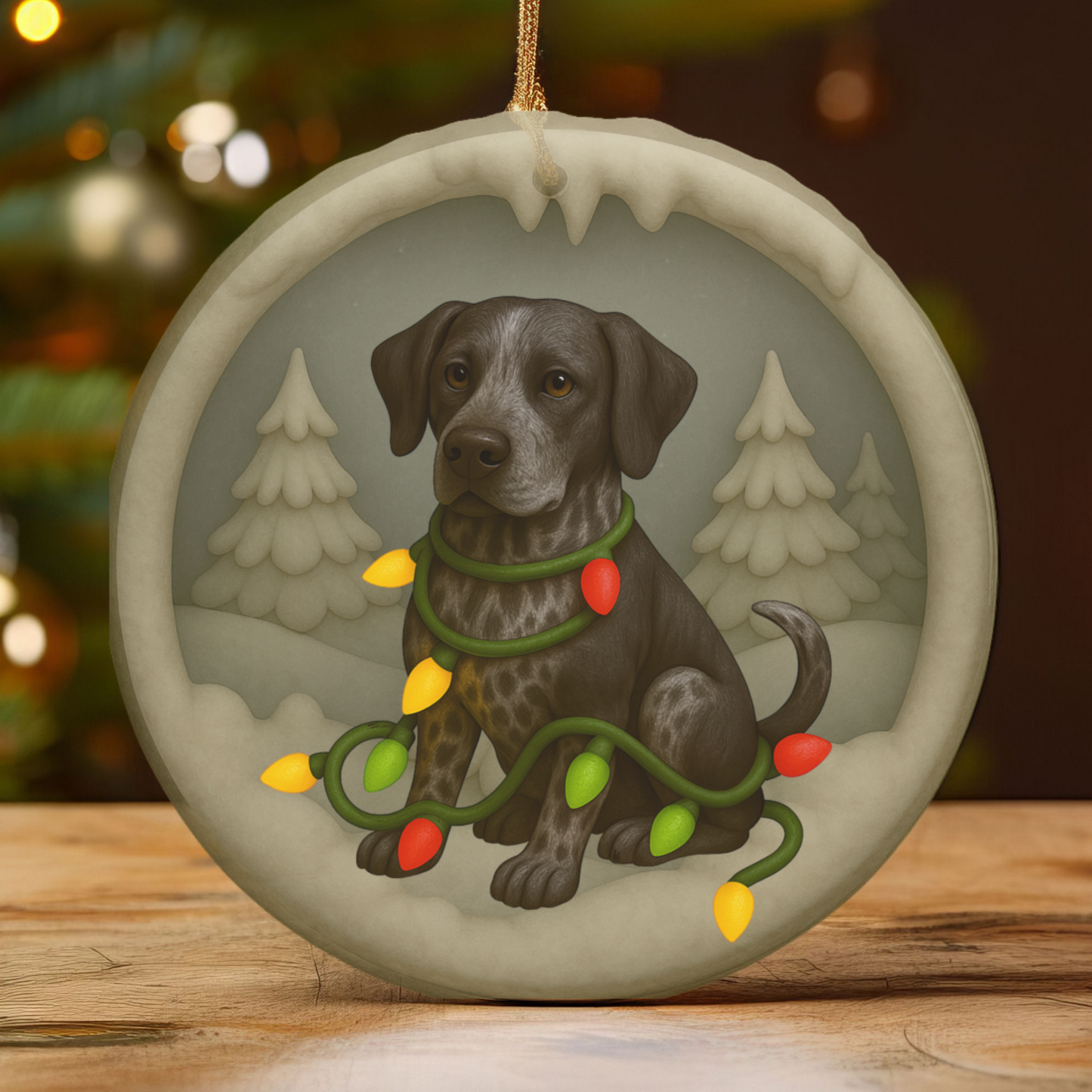 Personalized Black German Shorthaired Pointer Christmas Ornament, 3D Clay-Style Dog Keepsake with Lights