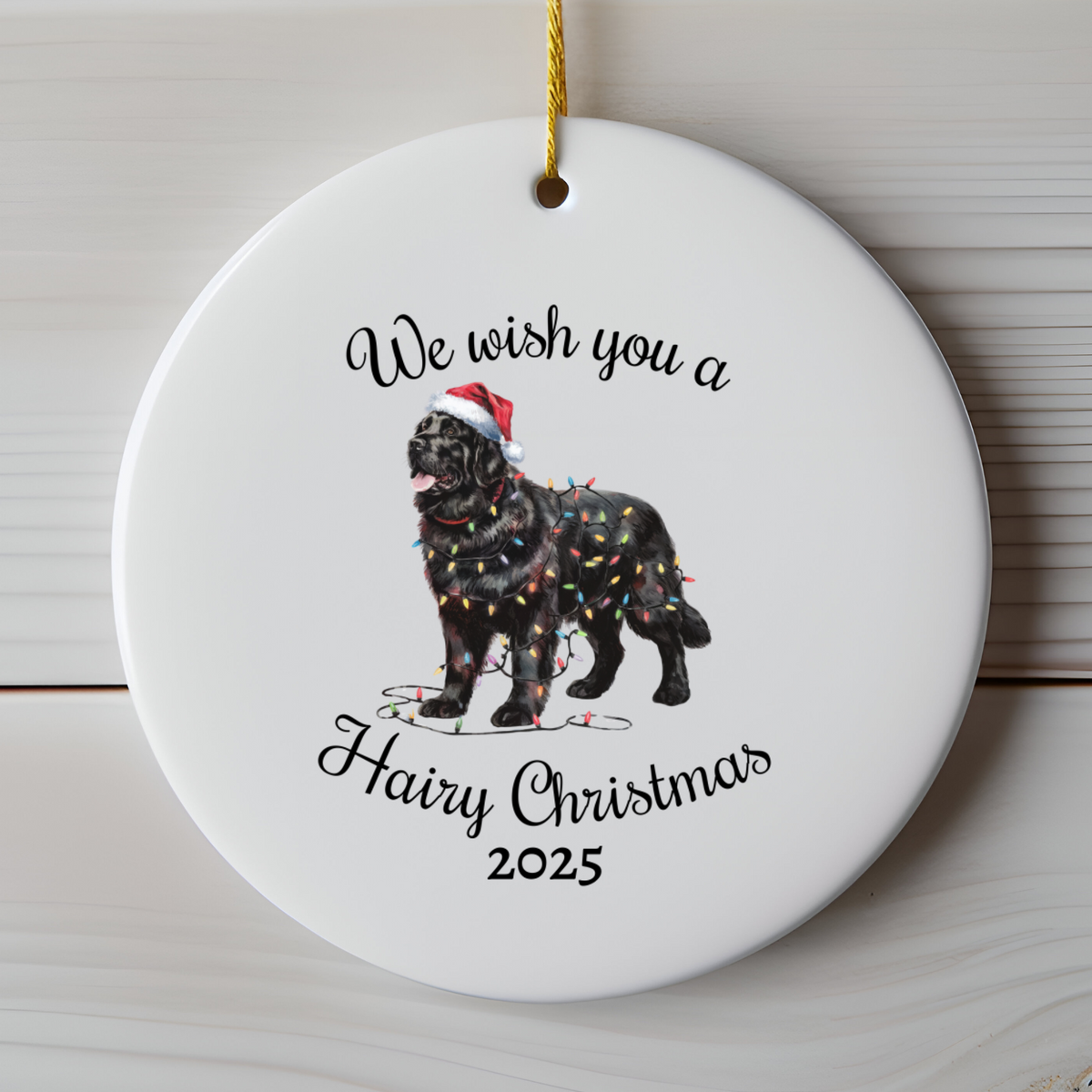 Christmas Black Newfoundland Ornament, Christmas Lights Dog Keepsake