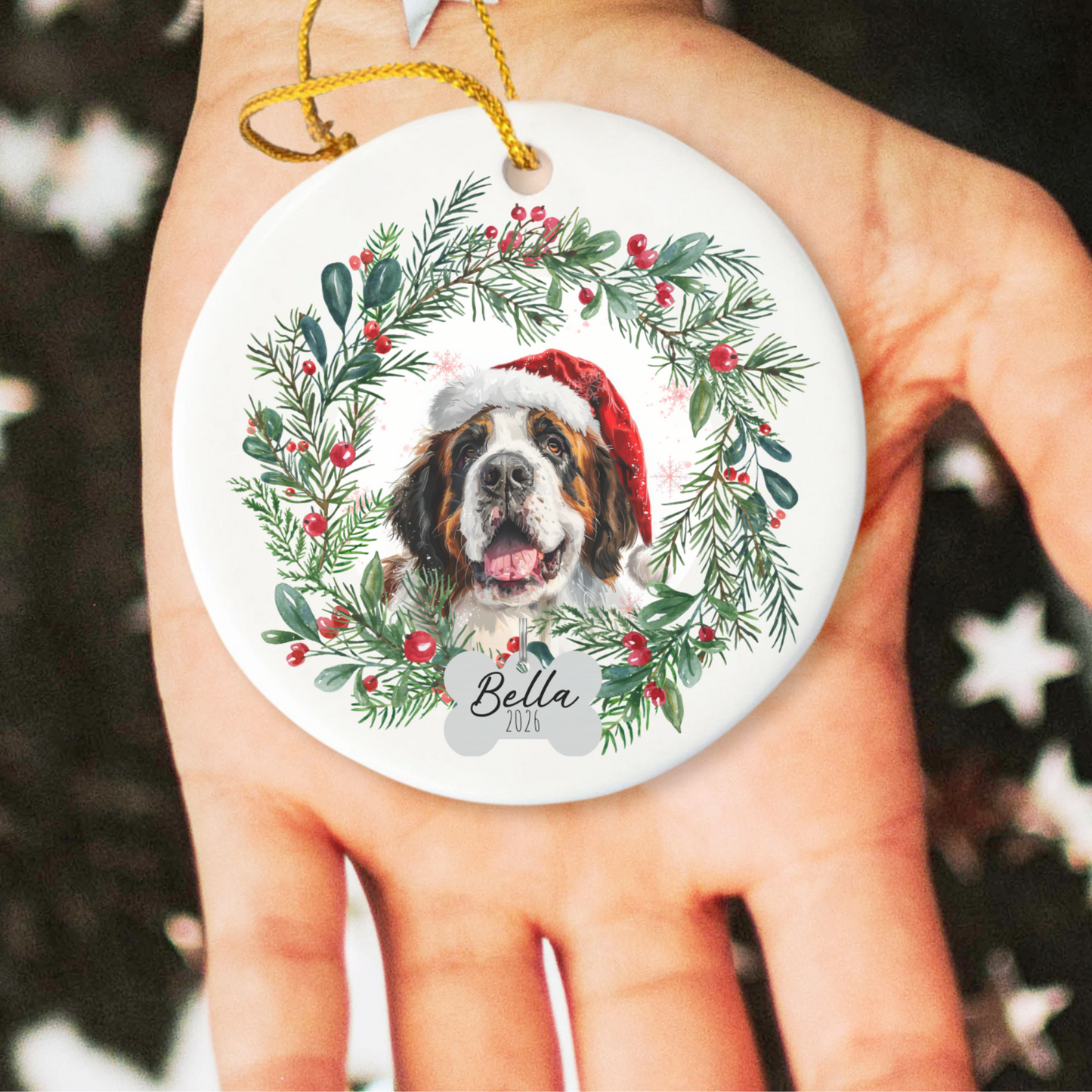 Personalized Saint Bernard Christmas Ornament