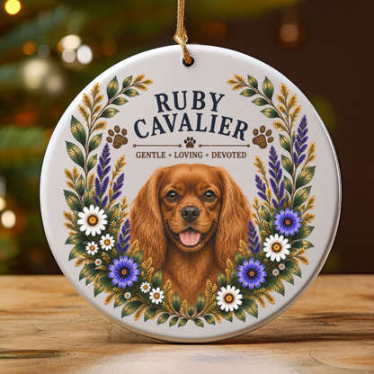 Ruby Cavalier Ornament, Cavalier King Charles Spaniel Gift, Ruby Cavalier Dog Mom Keepsake