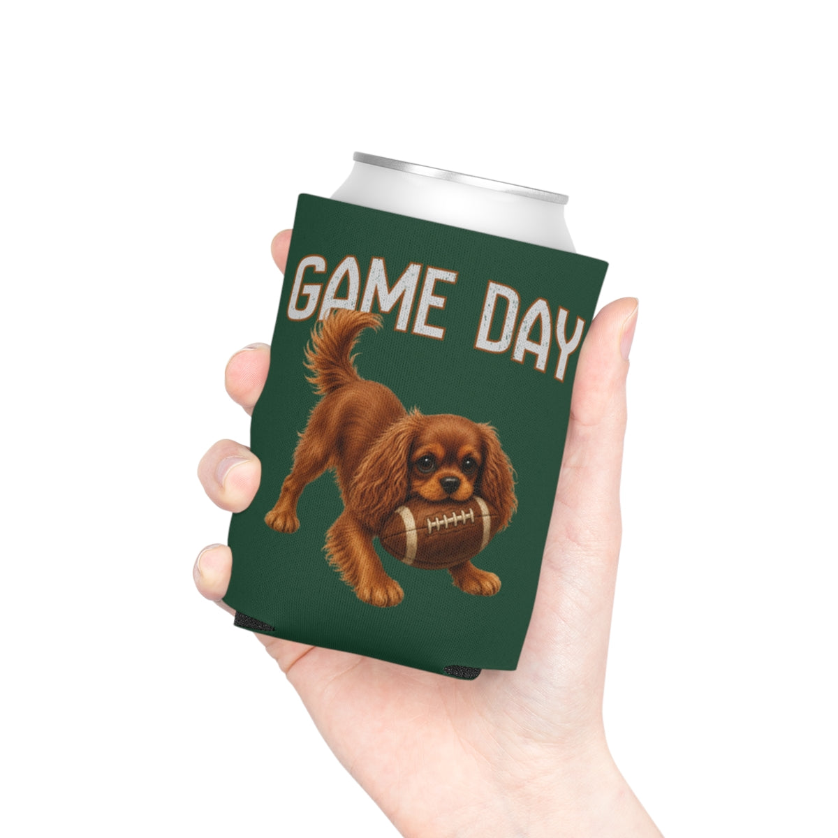 Personalized Ruby Cavalier Game Day Can Cooler, Custom Football Dog Koozie Gift