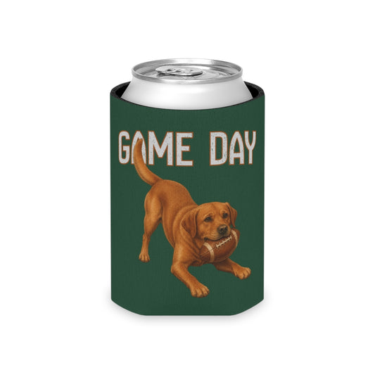 Personalized Fox Red Lab Game Day Can Cooler, Custom Football Labrador Koozie Gift