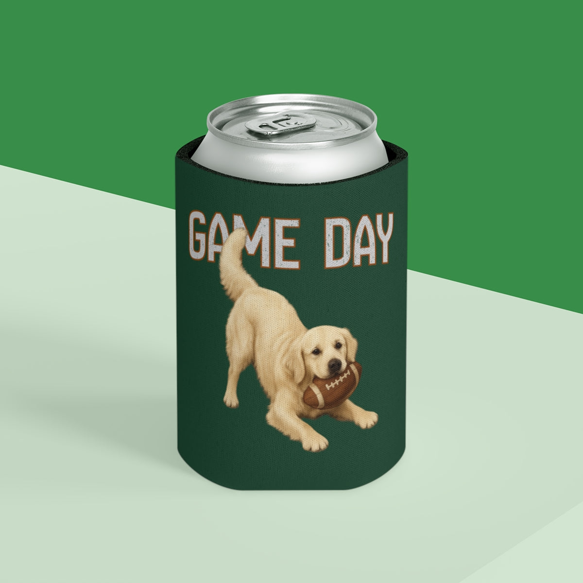 Personalized English Cream Golden Retriever Game Day Can Cooler, Custom Football Dog Koozie