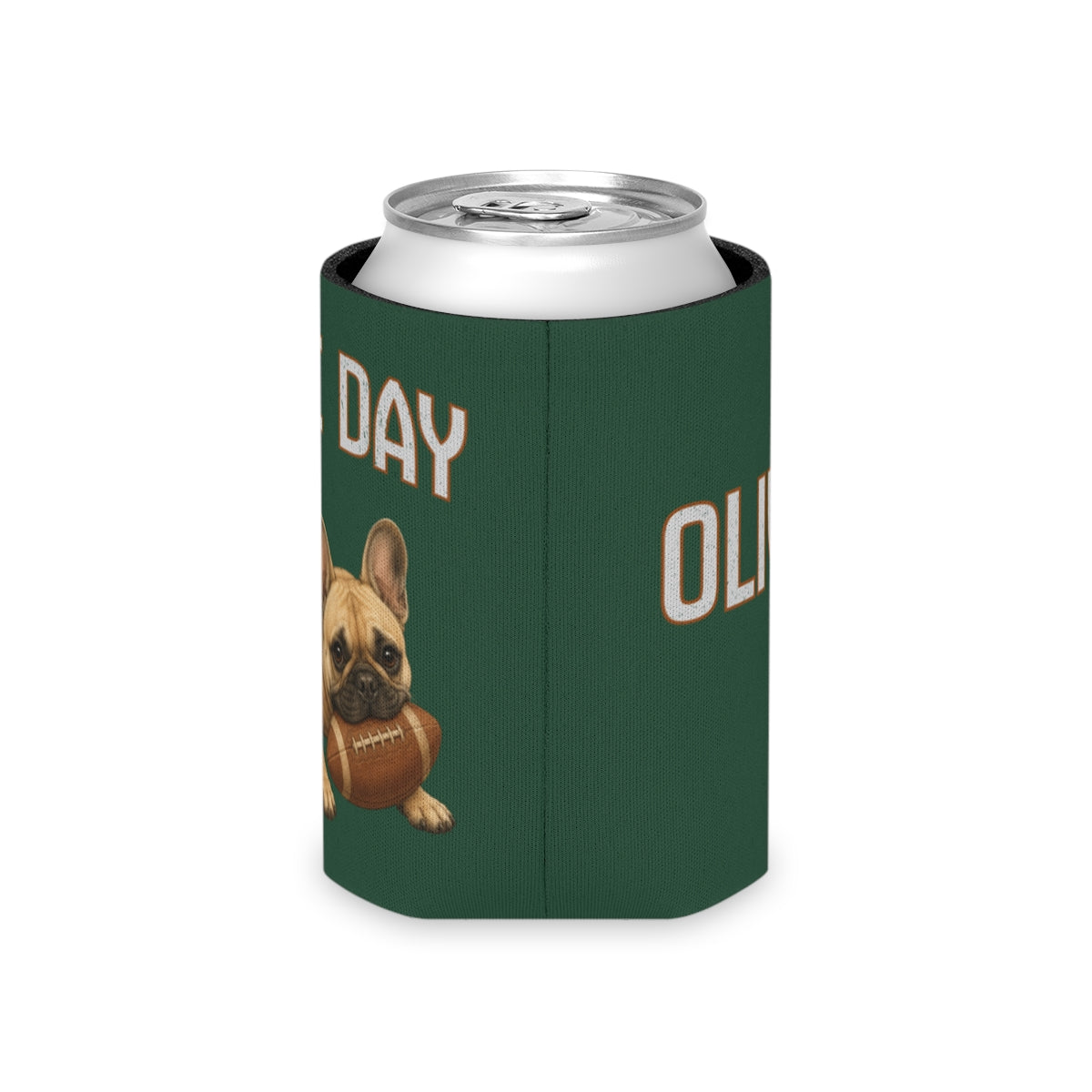 Personalized French Bulldog Game Day Can Cooler, Custom Football Dog Koozie Gift