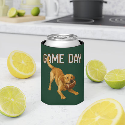 Personalized Yellow Lab Game Day Can Cooler, Custom Football Labrador Koozie Gift
