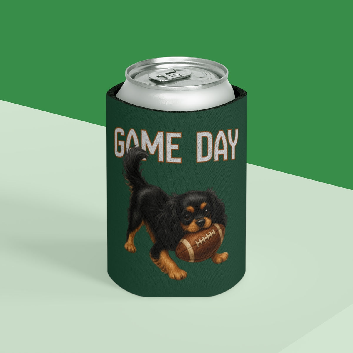 Personalized Black and Tan Cavalier Game Day Can Cooler, Custom Football Dog Koozie