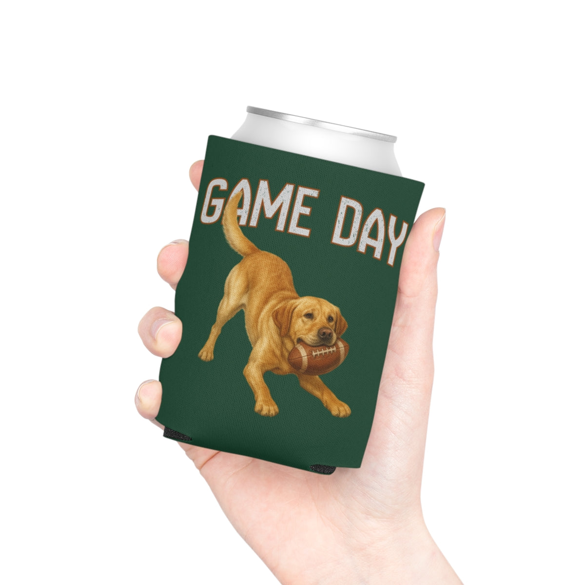 Personalized Yellow Lab Game Day Can Cooler, Custom Football Labrador Koozie Gift