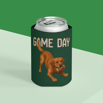 Personalized Fox Red Lab Game Day Can Cooler, Custom Football Labrador Koozie Gift