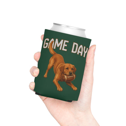 Personalized Fox Red Lab Game Day Can Cooler, Custom Football Labrador Koozie Gift