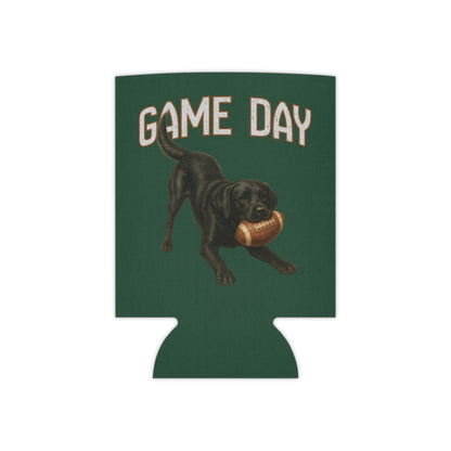 Personalized Black Lab Game Day Can Cooler, Custom Football Labrador Koozie Gift
