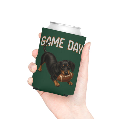 Personalized Black and Tan Dachshund Game Day Can Cooler, Custom Football Dog Koozie