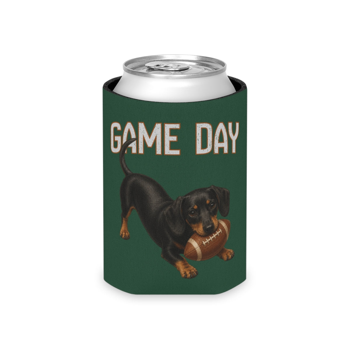Personalized Black and Tan Dachshund Game Day Can Cooler, Custom Football Dog Koozie