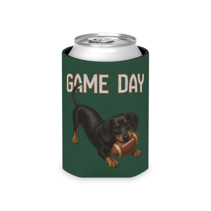 Personalized Black and Tan Dachshund Game Day Can Cooler, Custom Football Dog Koozie
