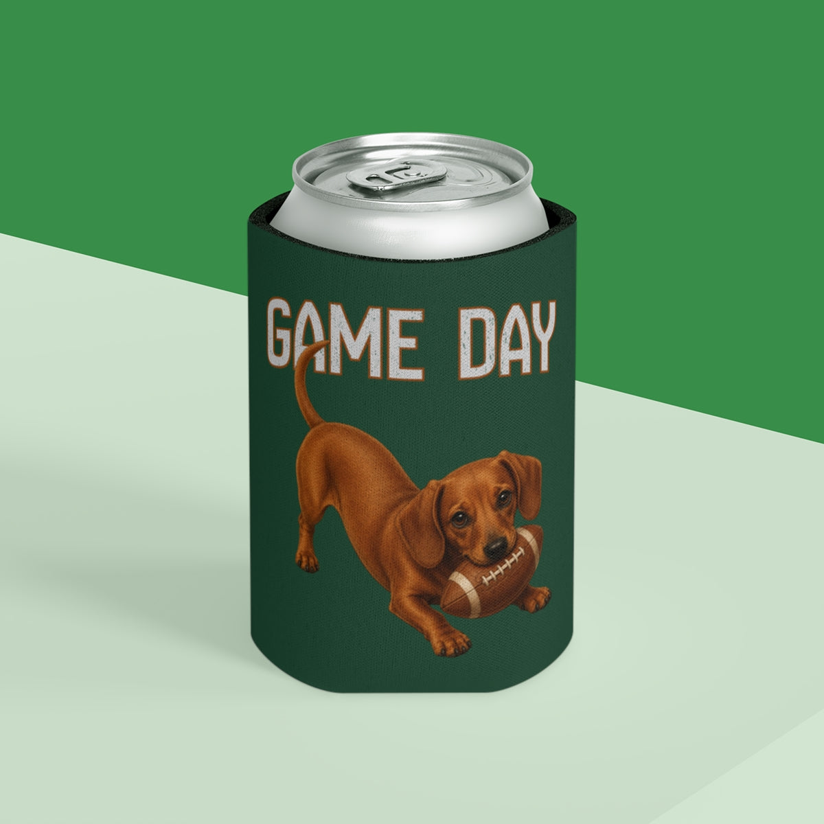 Personalized Red Dachshund Game Day Can Cooler, Custom Football Dog Koozie Gift