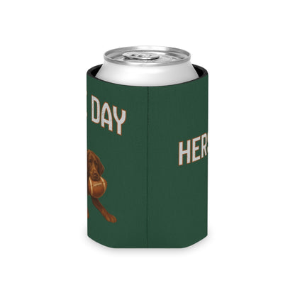 Personalized Chocolate Lab Game Day Can Cooler, Custom Football Labrador Koozie Gift