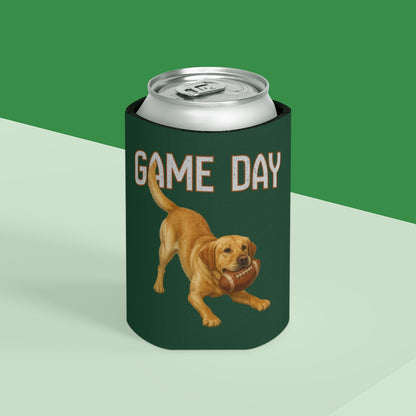 Personalized Yellow Lab Game Day Can Cooler, Custom Football Labrador Koozie Gift