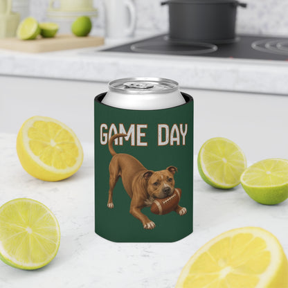 Personalized Pit Bull Game Day Can Cooler, Custom Football Dog Koozie Gift