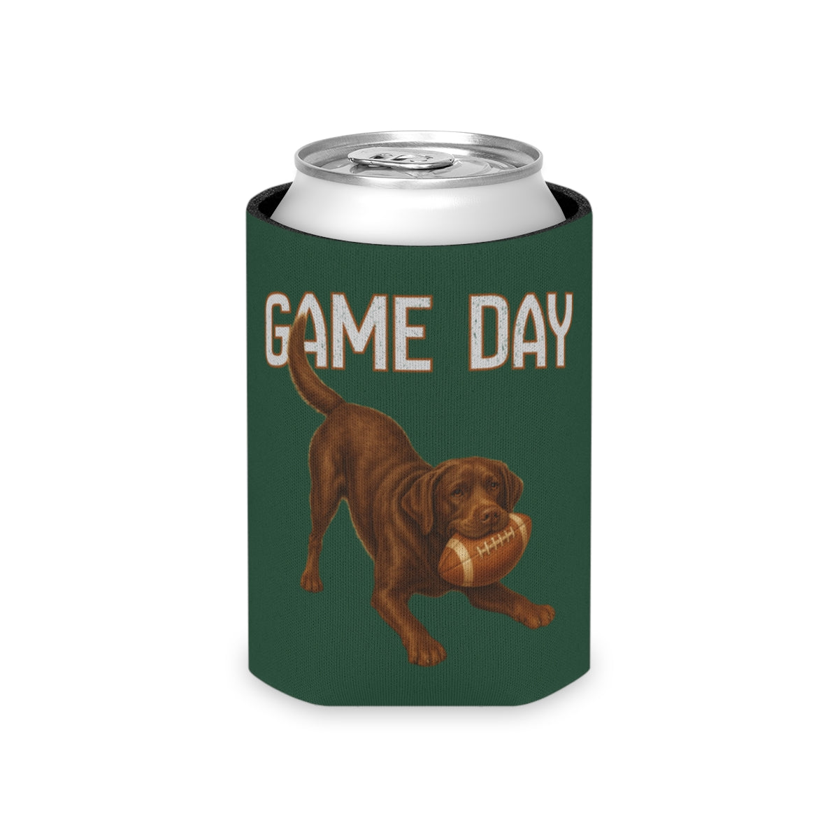 Personalized Chocolate Lab Game Day Can Cooler, Custom Football Labrador Koozie Gift