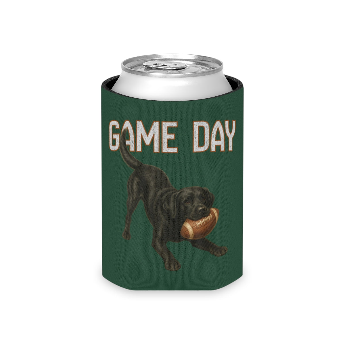 Personalized Black Lab Game Day Can Cooler, Custom Football Labrador Koozie Gift