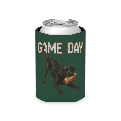 Personalized Black Lab Game Day Can Cooler, Custom Football Labrador Koozie Gift