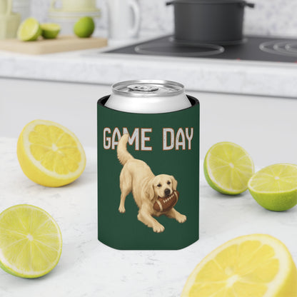 Personalized English Cream Golden Retriever Game Day Can Cooler, Custom Football Dog Koozie