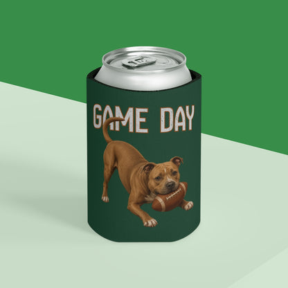 Personalized Pit Bull Game Day Can Cooler, Custom Football Dog Koozie Gift