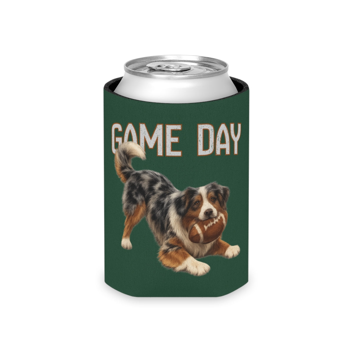 Personalized Australian Shepherd Game Day Can Cooler, Custom Football Dog Koozie Gift