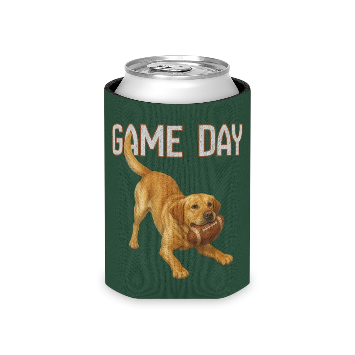 Personalized Yellow Lab Game Day Can Cooler, Custom Football Labrador Koozie Gift