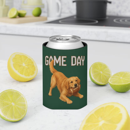 Personalized Golden Retriever Game Day Can Cooler, Custom Football Dog Koozie Gift