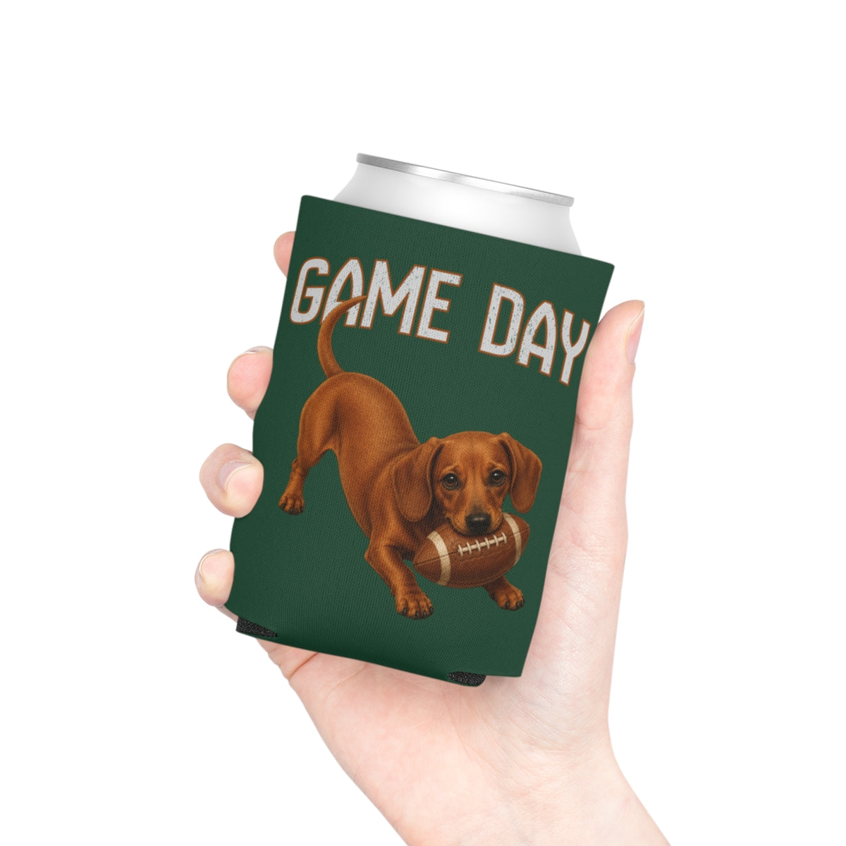 Personalized Red Dachshund Game Day Can Cooler, Custom Football Dog Koozie Gift