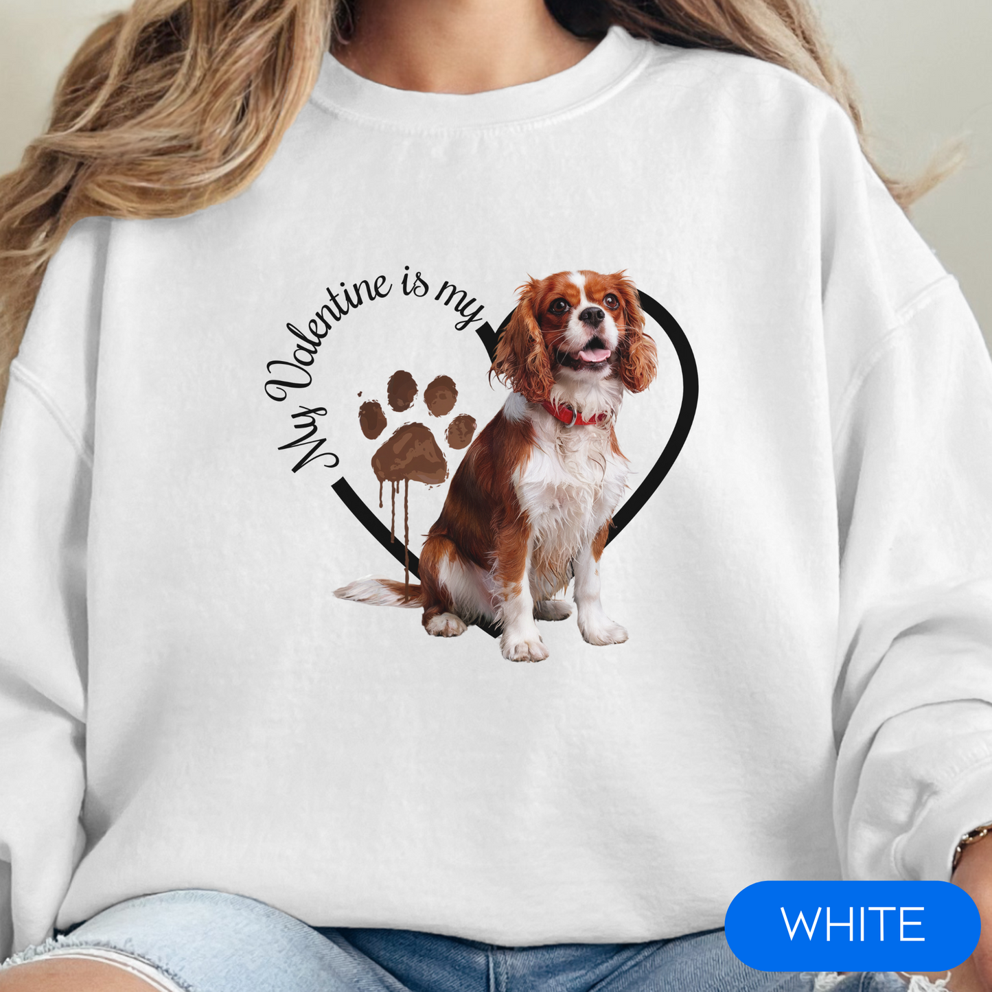 Valentine Cavalier King Charles Spaniel Sweatshirt, Cavalier Spaniel Mom, Valentine Heart Dog, Valentine Dog Sweatshirt, Gift for Dog Lover