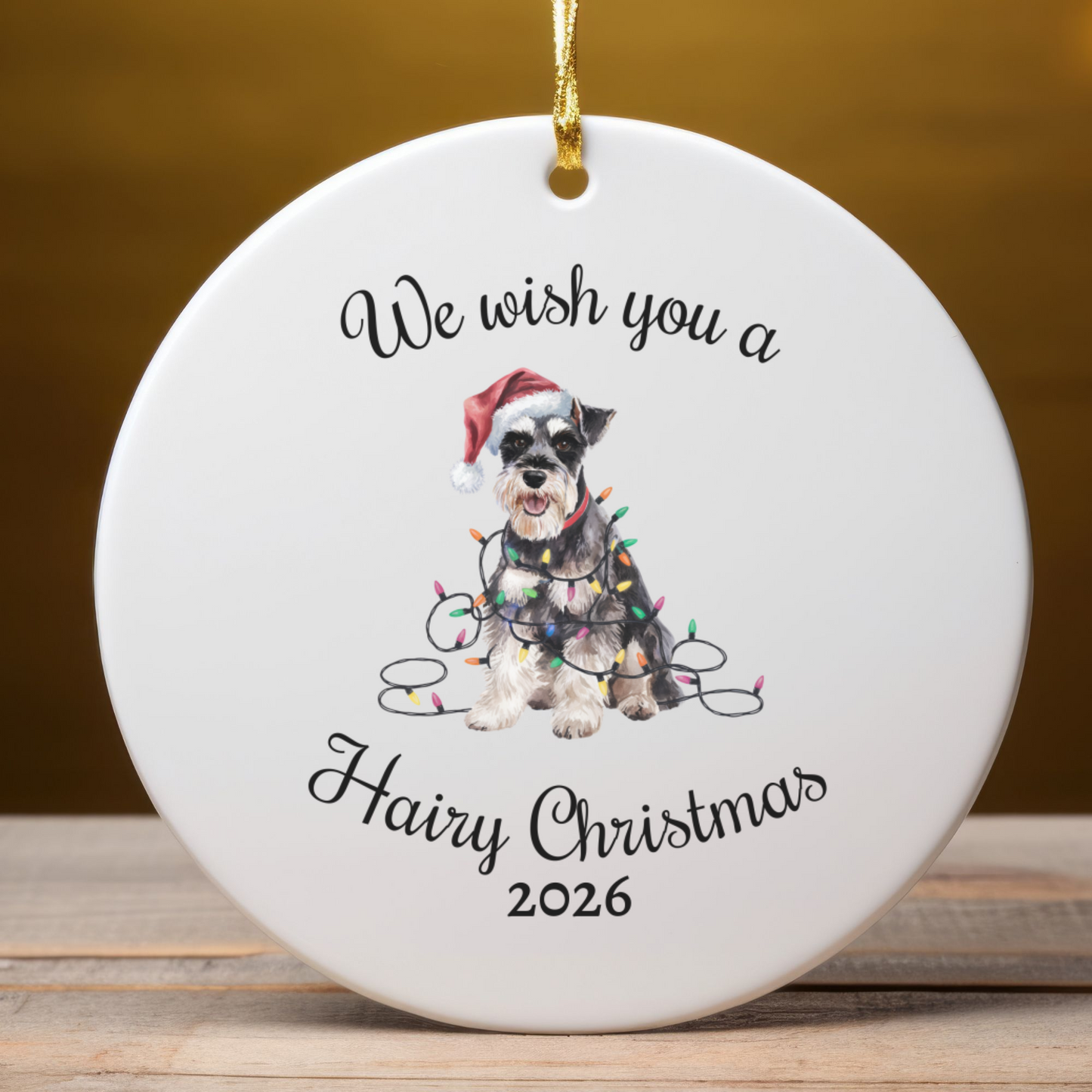 Christmas Schnauzer Ornament, Christmas Lights Dog Keepsake