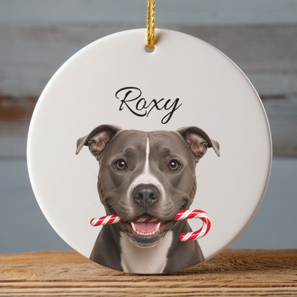 Personalized Pitbull Candy Cane Ornament