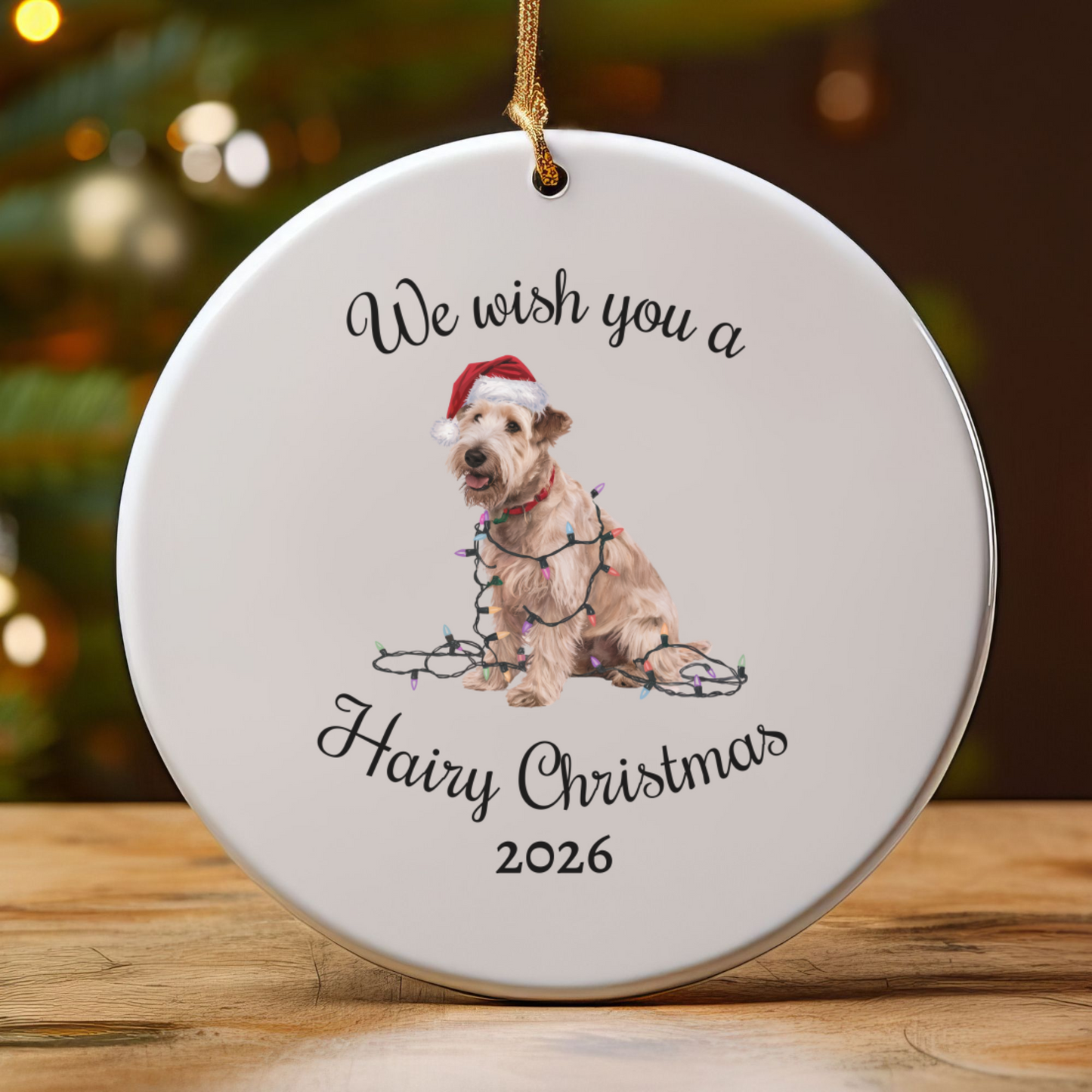 Christmas Soft Coated Wheaten Terrier Ornament, Christmas Lights Dog Keepsake