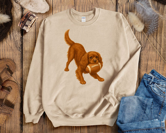 Cavalier King Charles Spaniel Football Sweatshirt – Blenheim, Ruby or Tri-Color Dog Lover Gift