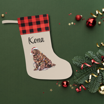 Personalized Brown Newfoundland Christmas Stocking, Holiday Decor Gift for Pet Lovers