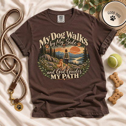 Christian Dog Mom Shirt, My Dog Walks by My Side, Faith Based Hiking Tee