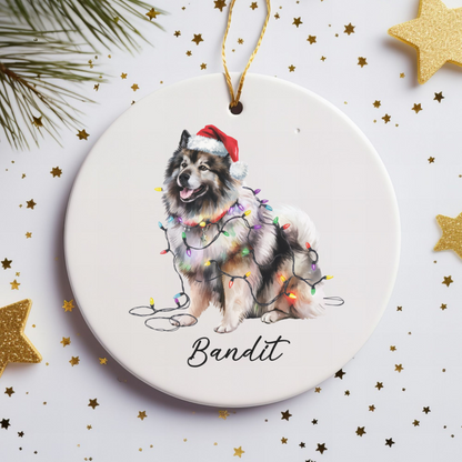 Personalized Keeshond Dog Ornament, Ceramic Christmas Tree Decor, Holiday Pet Keepsake
