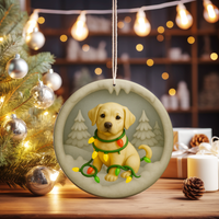 Load image into Gallery viewer, Customizable Yellow Lab Christmas Ornament, 3D-Look Clay-Style Puppy with Lights, Dog Lover Gift, Labrador Retriever Holiday Decor
