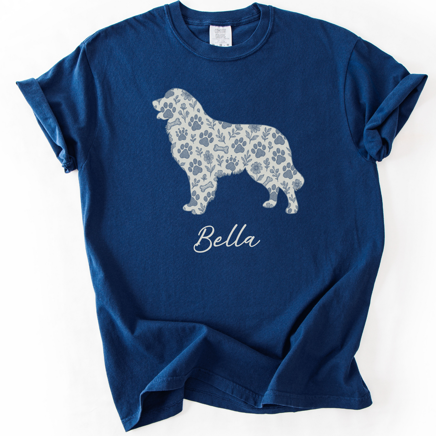 Personalized Dog Silhouette Shirt, Custom Pet Name Tee, Floral Paw Print Dog Lover Gift