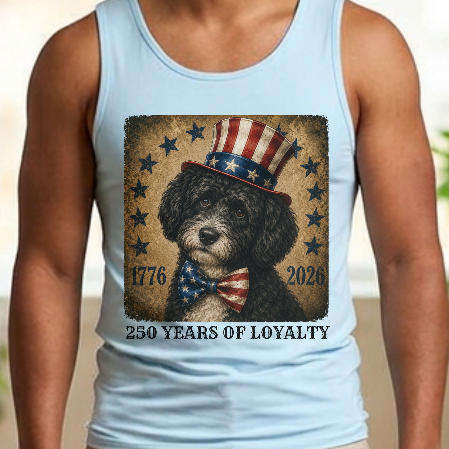 Black Portuguese Water Dog Patriotic Tank Top, 250 Years Loyalty