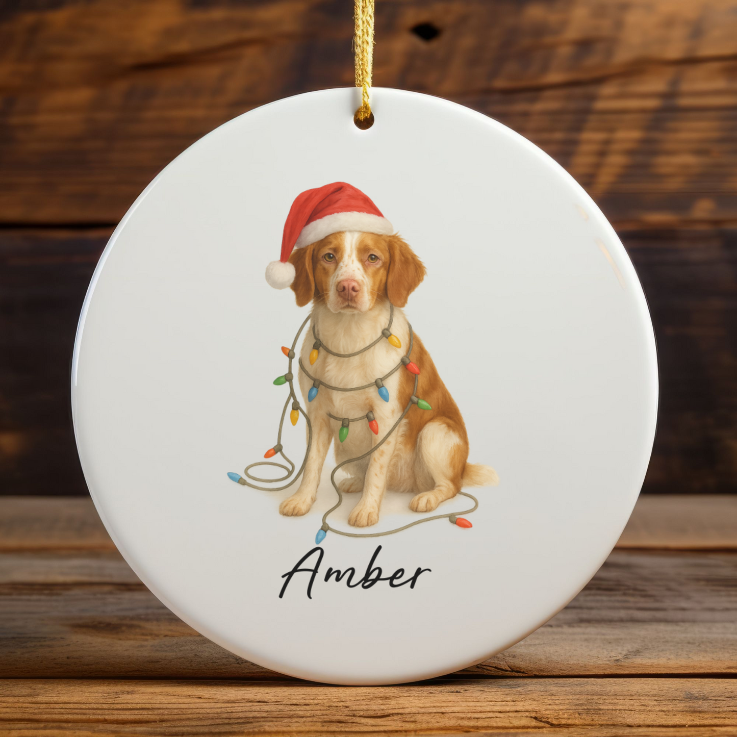 Personalized Brittany Spaniel Ornament, Ceramic Dog Lover Christmas Keepsake