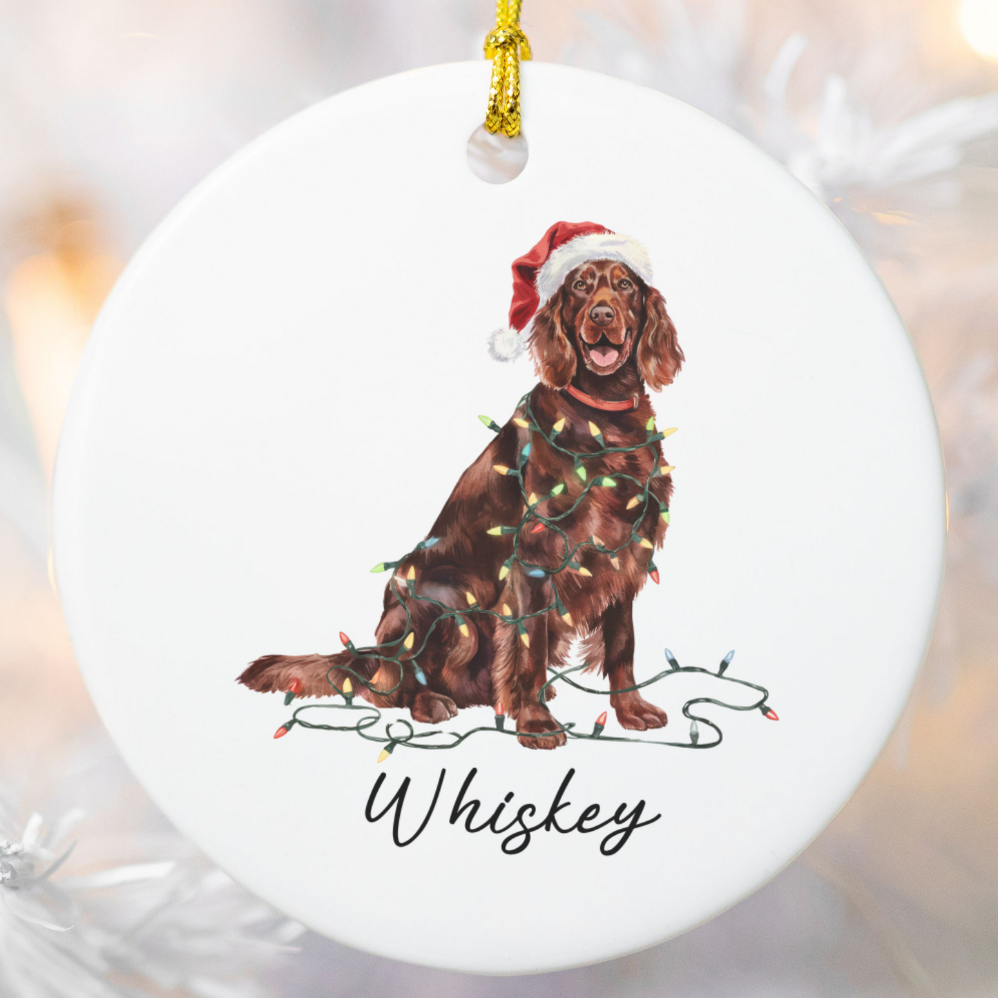 Personalized Irish Setter Christmas Ornament, Dog Lover Holiday Keepsake, Ceramic Tree Decor